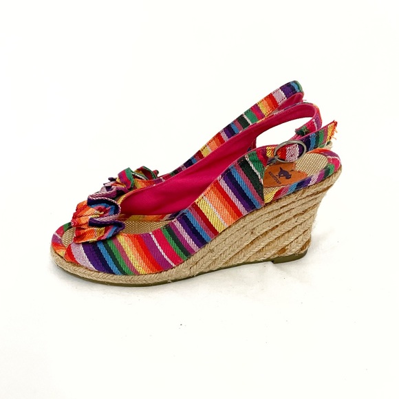 Rocket dog • rainbow stripe wedge espadrilles peep toe slingback ruffle • 7.5 - Picture 10 of 10